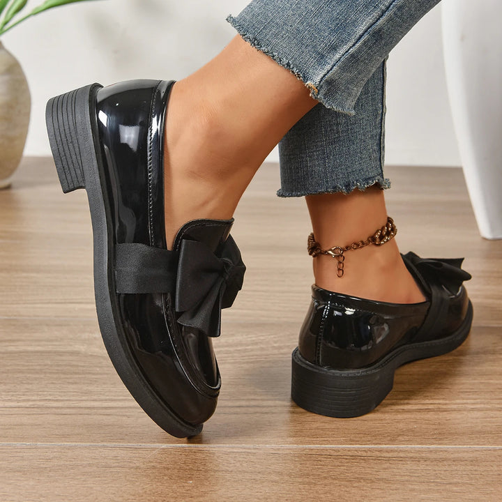 Veloura Gloss Bow Platform Loafers