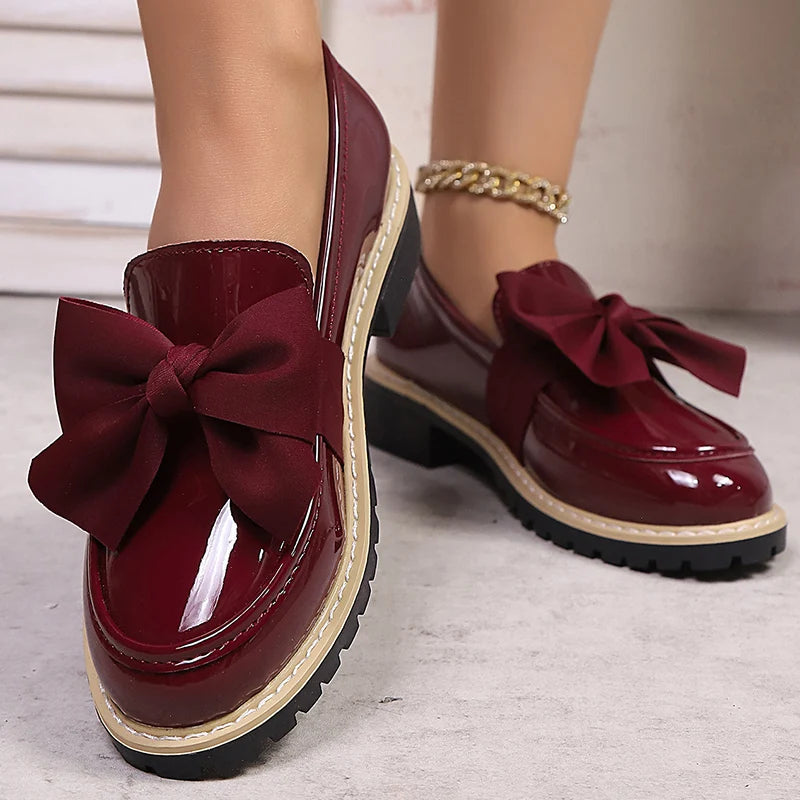Velmira Gloss Bow Platform Loafers