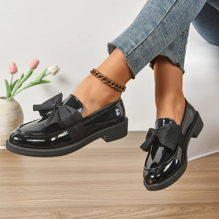 Veloura Gloss Bow Platform Loafers