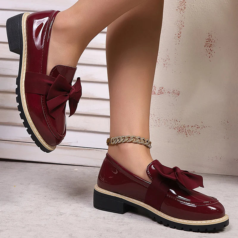 Velmira Gloss Bow Platform Loafers