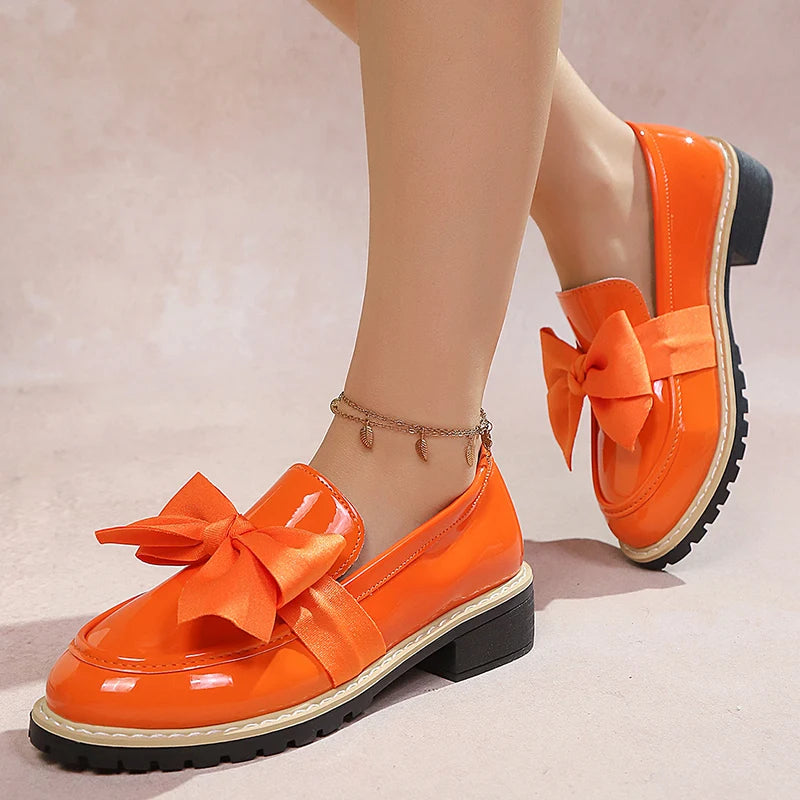 Velmira Gloss Bow Platform Loafers