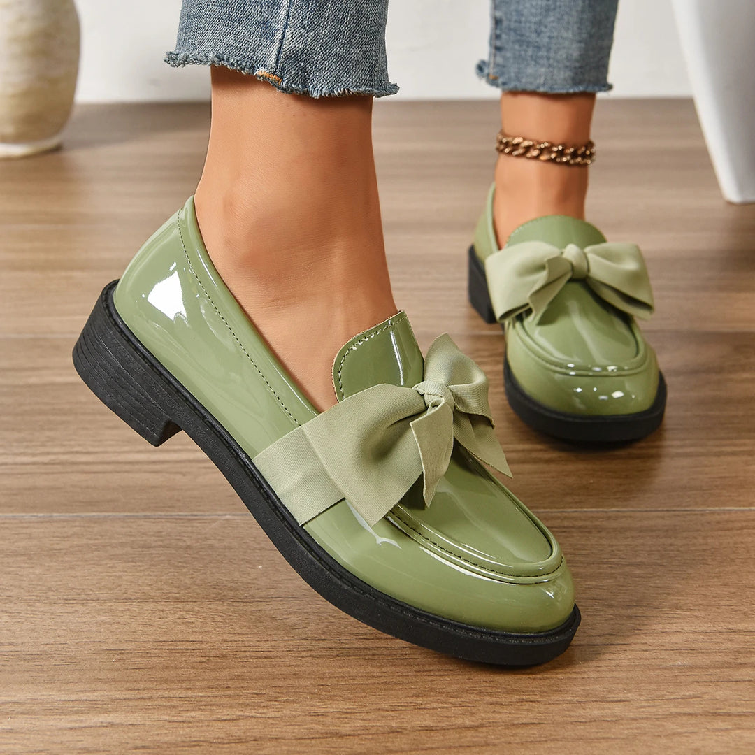 Veloura Gloss Bow Platform Loafers
