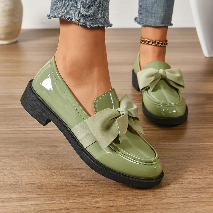 Veloura Gloss Bow Platform Loafers
