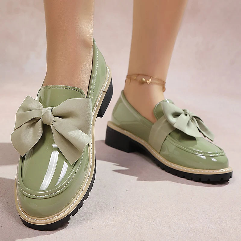 Velmira Gloss Bow Platform Loafers