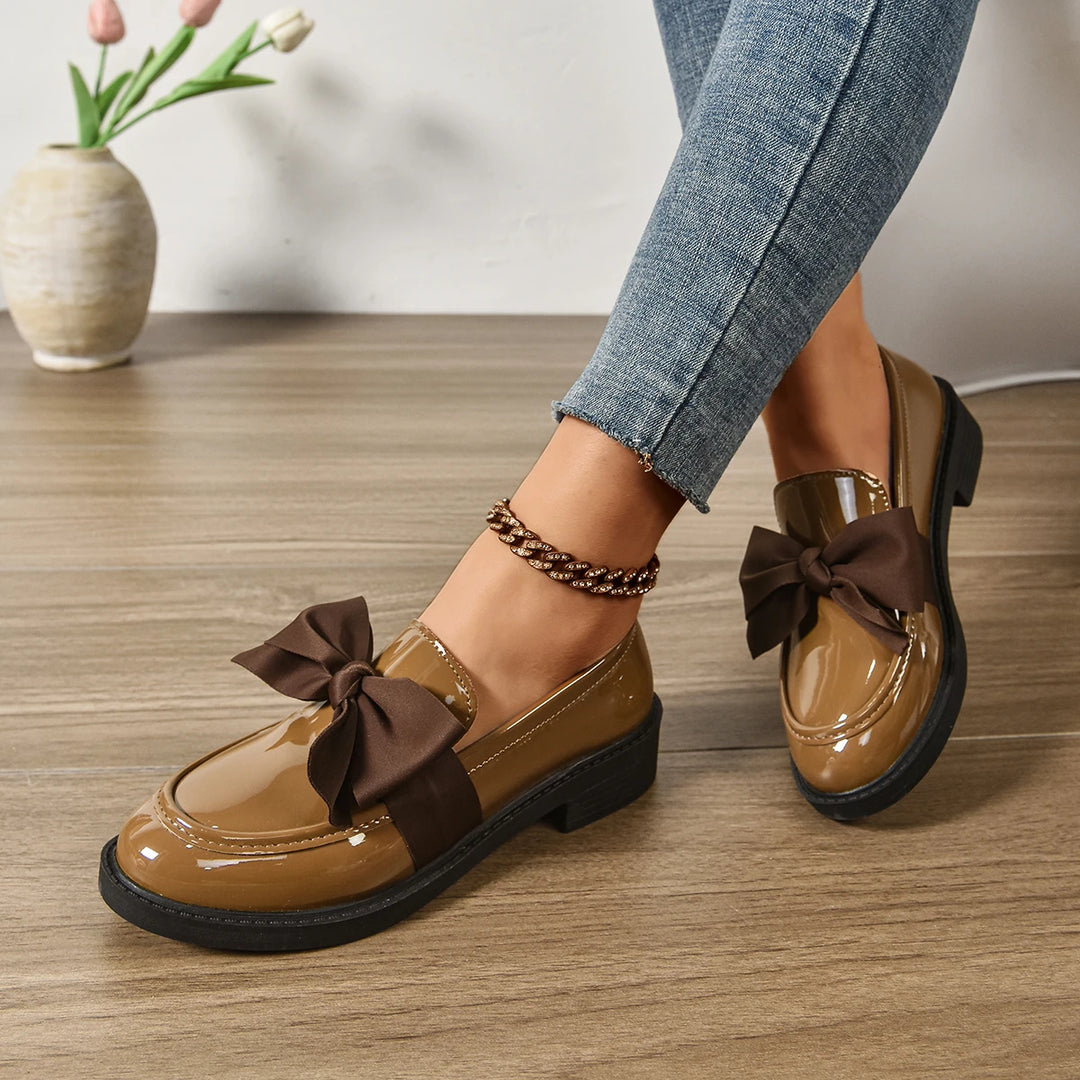 Veloura Gloss Bow Platform Loafers