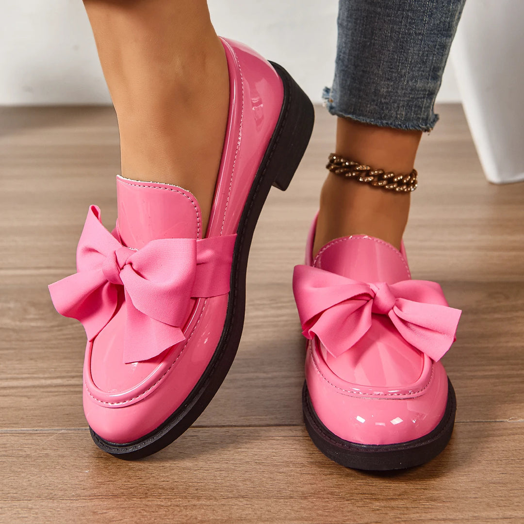 Veloura Gloss Bow Platform Loafers