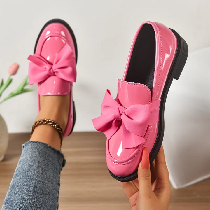 Veloura Gloss Bow Platform Loafers