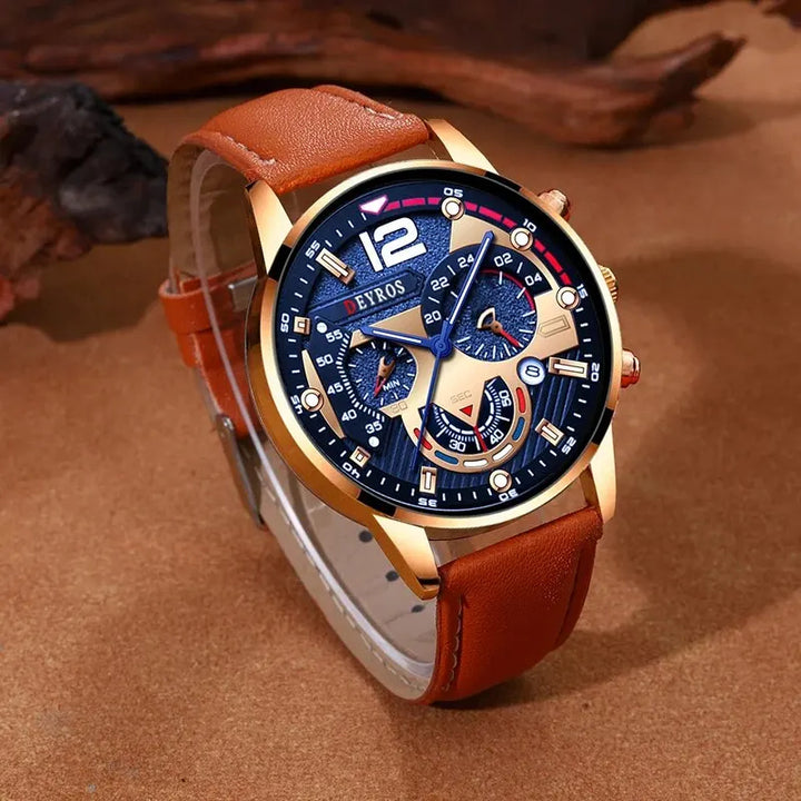 Aston Chrono Leather Watch Set
