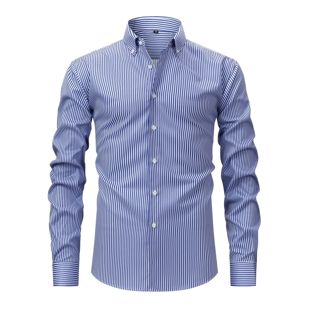 Blue and white striped shirt on a white background