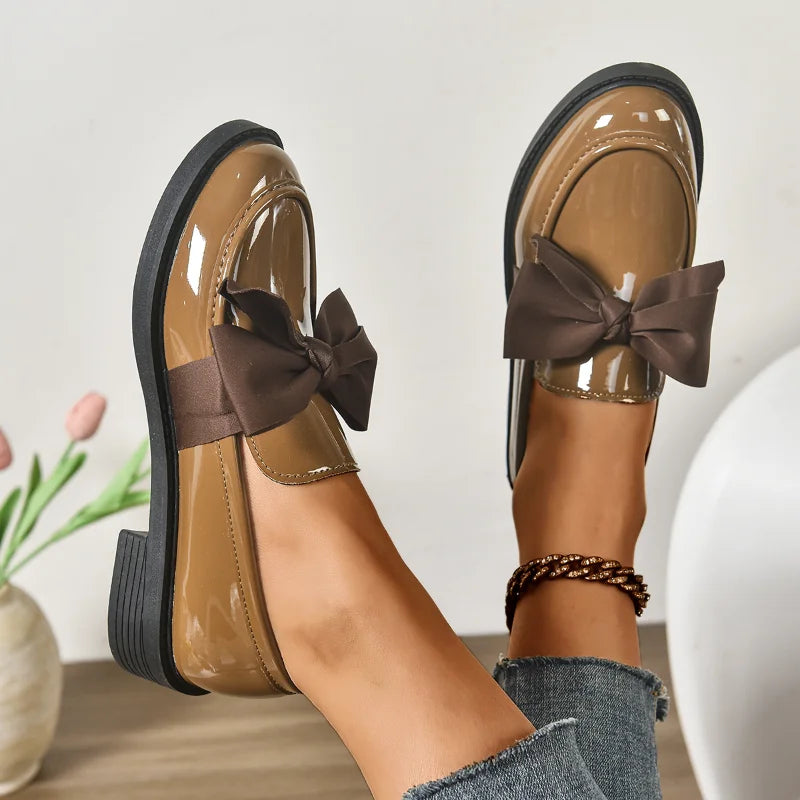 Veloura Gloss Bow Platform Loafers