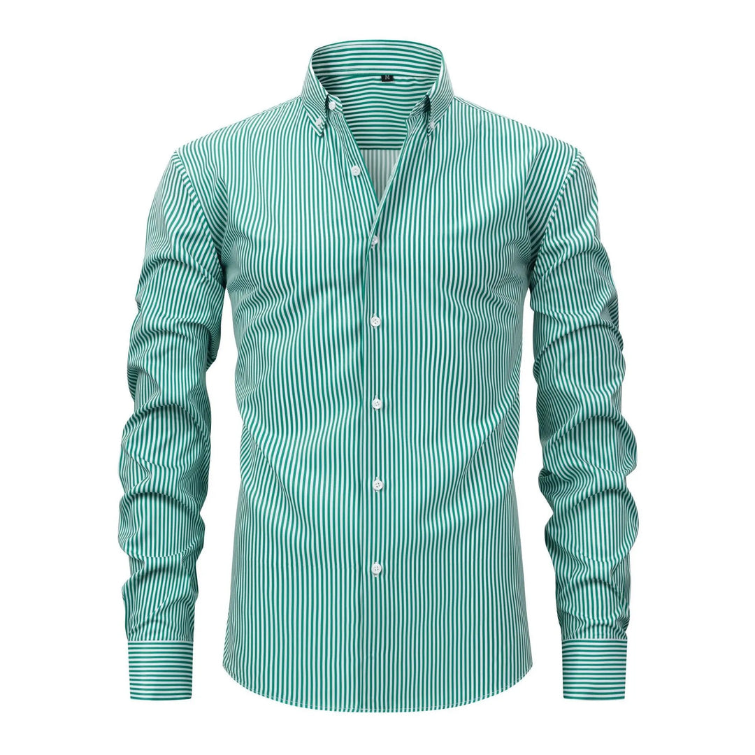 Green and white striped shirt on a white background