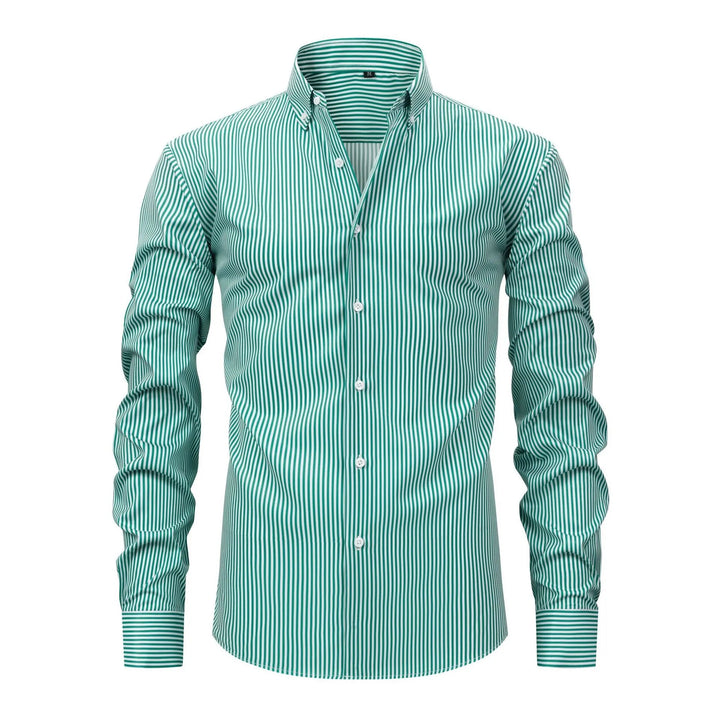 Green and white striped shirt on a white background