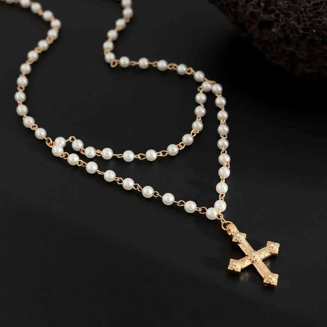 Lorenzo Pearl Cross Pendant Necklace