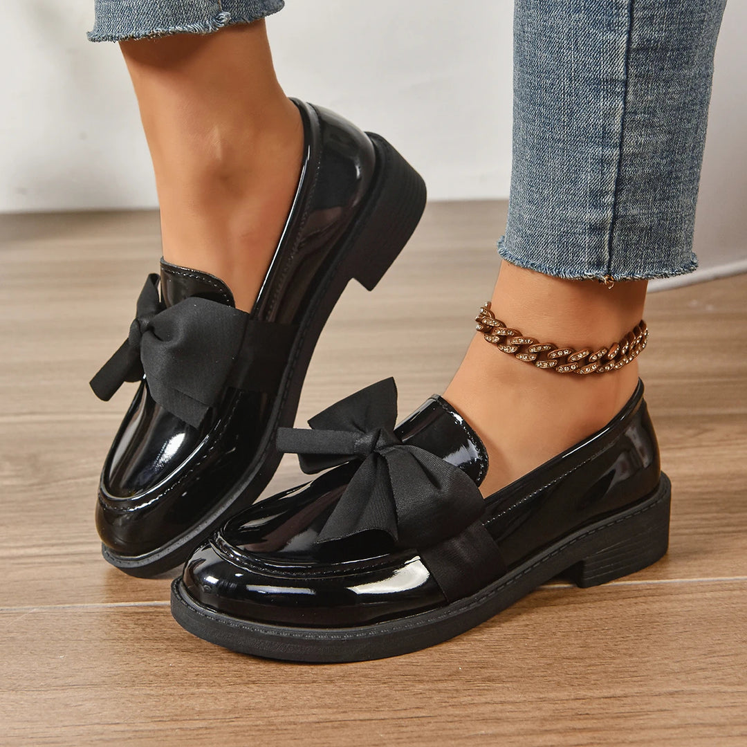 Veloura Gloss Bow Platform Loafers
