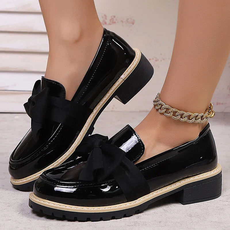 Velmira Gloss Bow Platform Loafers
