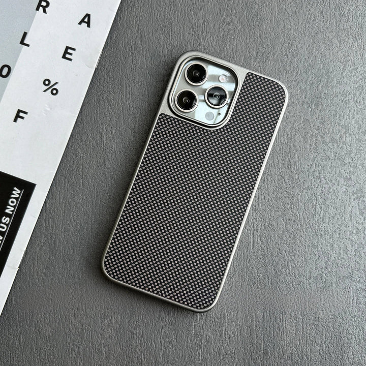 Phone case with textured back on a gray surface
