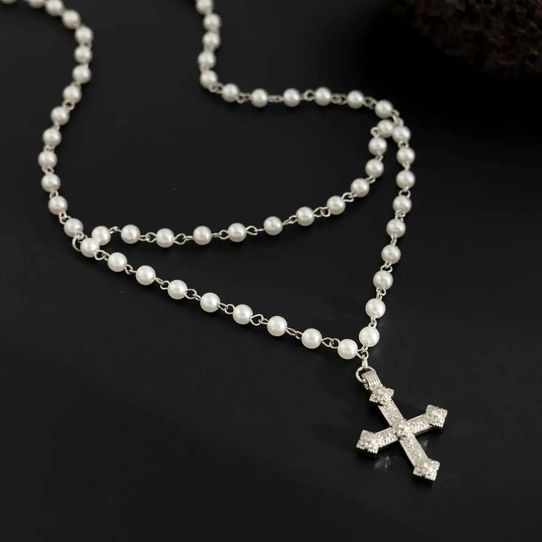Lorenzo Pearl Cross Pendant Necklace