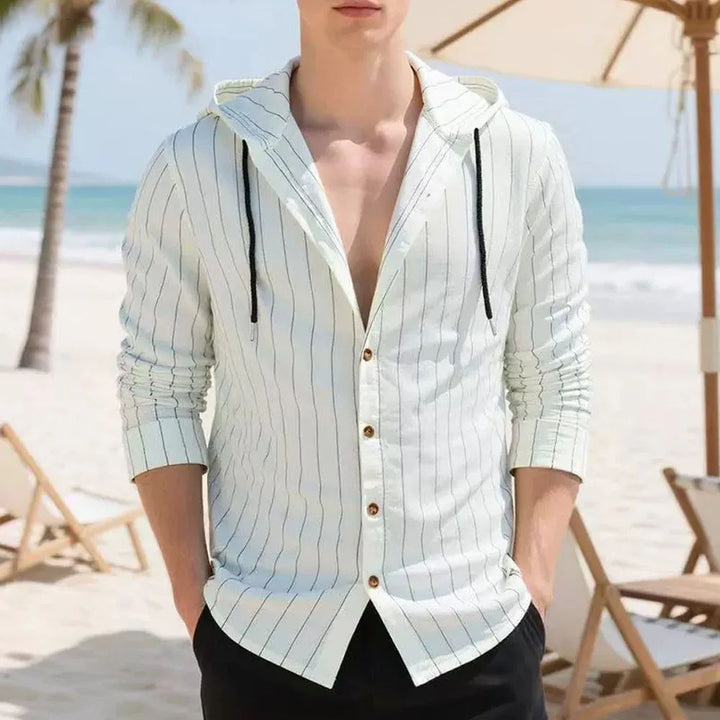 Men's Lightweight Striped Long Sleeve Hooded Shirt | Effortless Vintage Beach Style