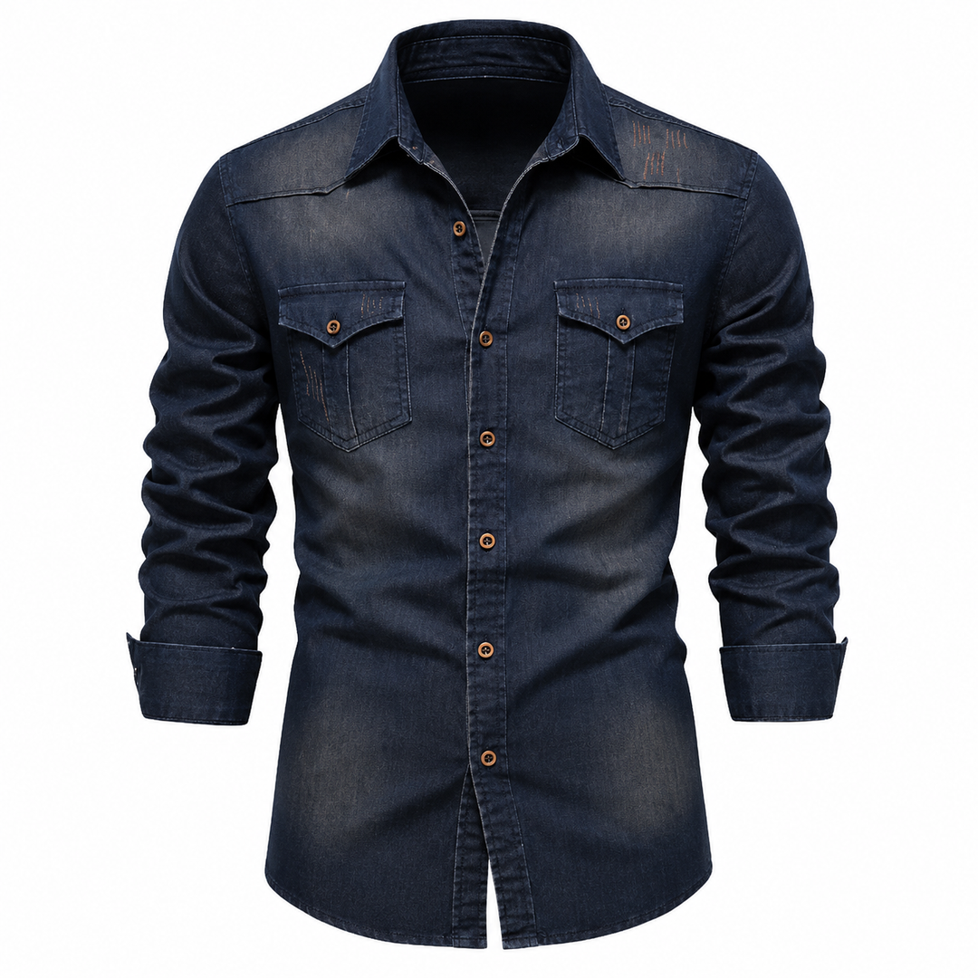 AdaptiveFit Cotton Denim Shirt: Tailored For Men