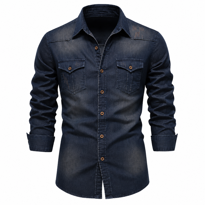 AdaptiveFit Cotton Denim Shirt: Tailored For Men