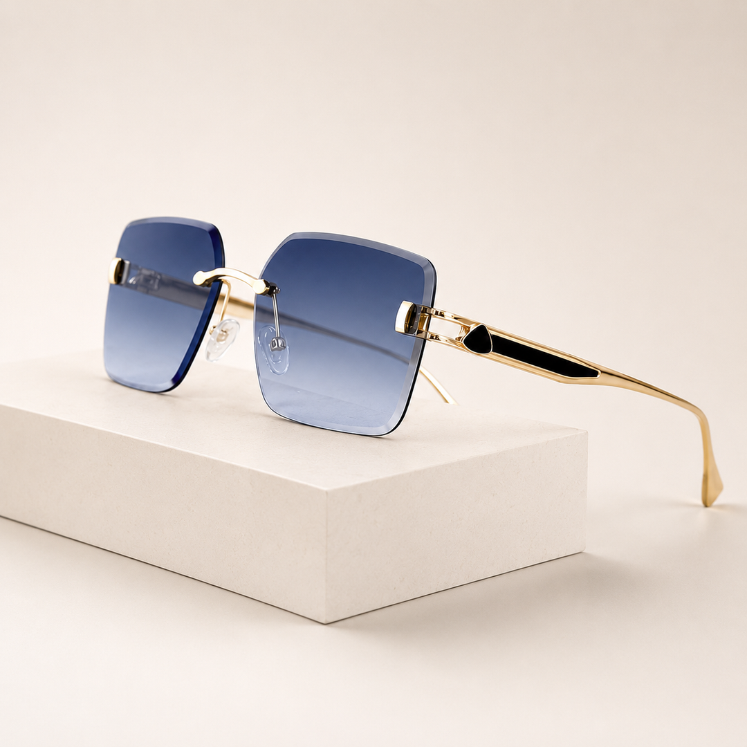 Bristowe rimless alloy sunglasses with square gradient UV400 lenses