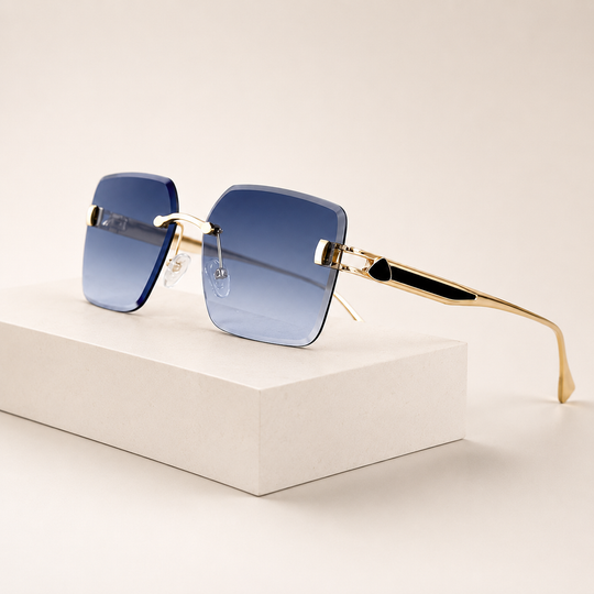 Bristowe rimless alloy sunglasses with square gradient UV400 lenses