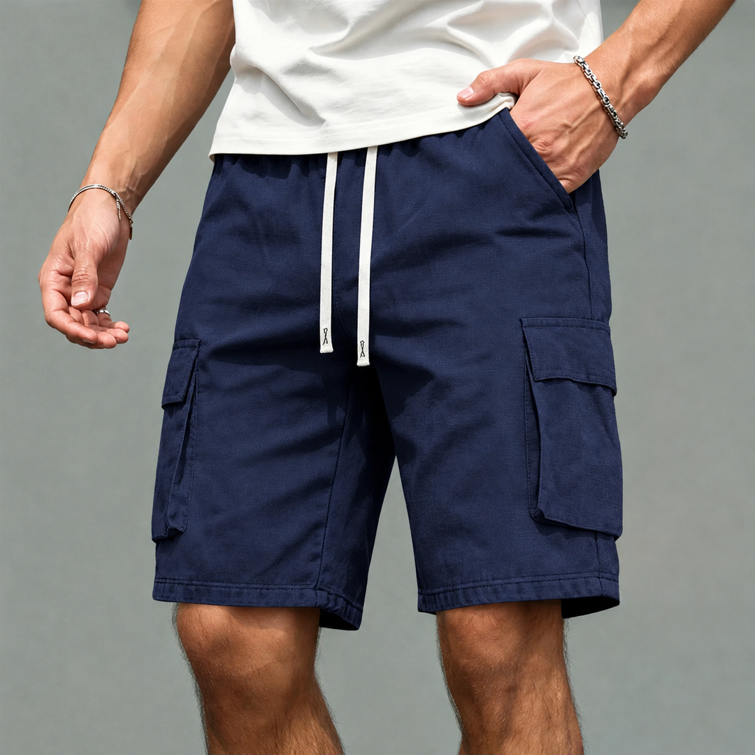 Camden Linen Utility Shorts with drawstring waist and cargo pockets
