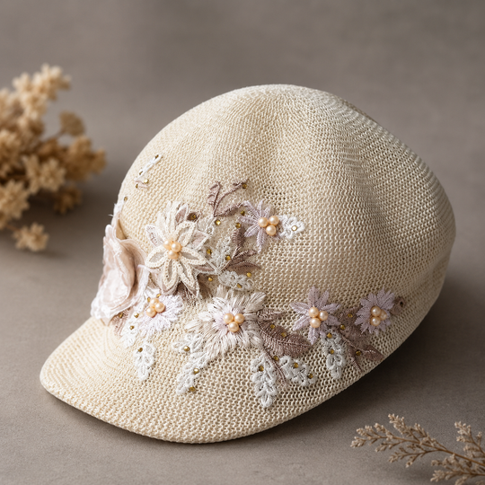 Colette Bloom embroidered floral visor with pearl accents