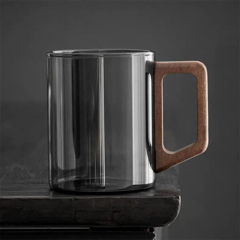 Elegant Glass Tea Mug with Walnut Handle | 400ml Heat-Resistant Design for Versatile Enjoyment 2
