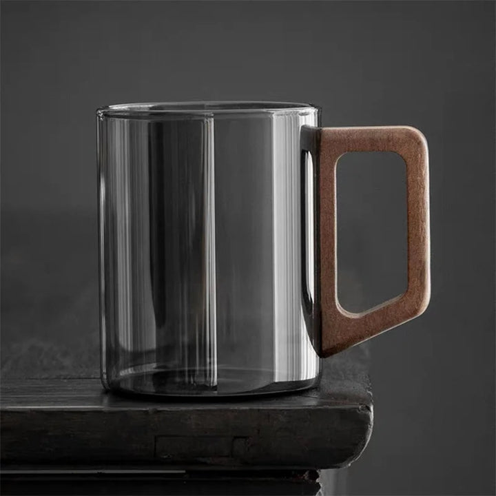 Elegant Glass Tea Mug with Walnut Handle | 400ml Heat-Resistant Design for Versatile Enjoyment 2