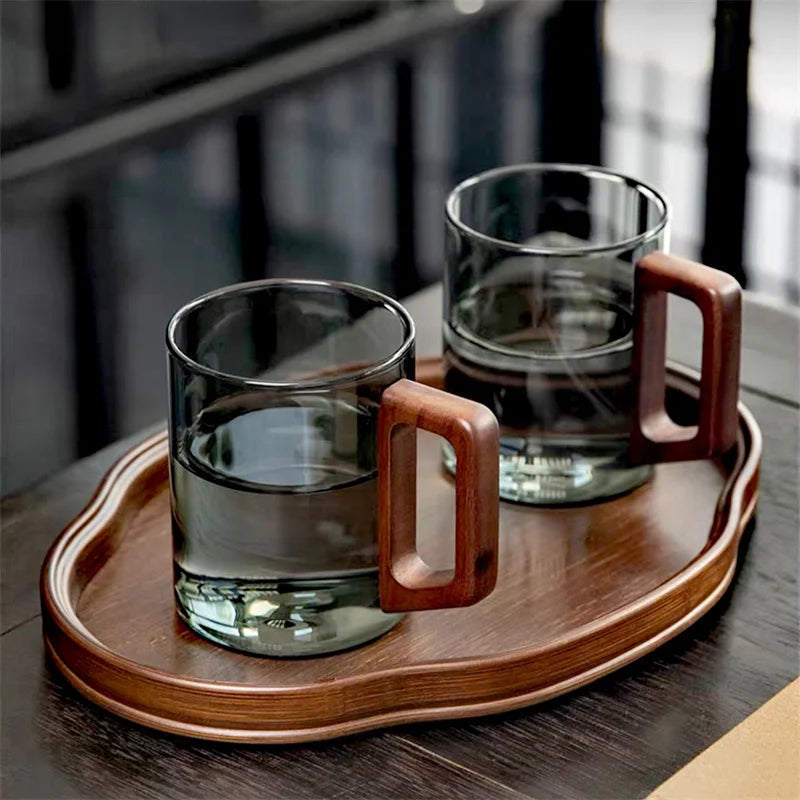 Elegant Glass Tea Mug with Walnut Handle | 400ml Heat-Resistant Design for Versatile Enjoyment 3