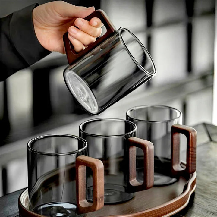 Elegant Glass Tea Mug with Walnut Handle | 400ml Heat-Resistant Design for Versatile Enjoyment 4