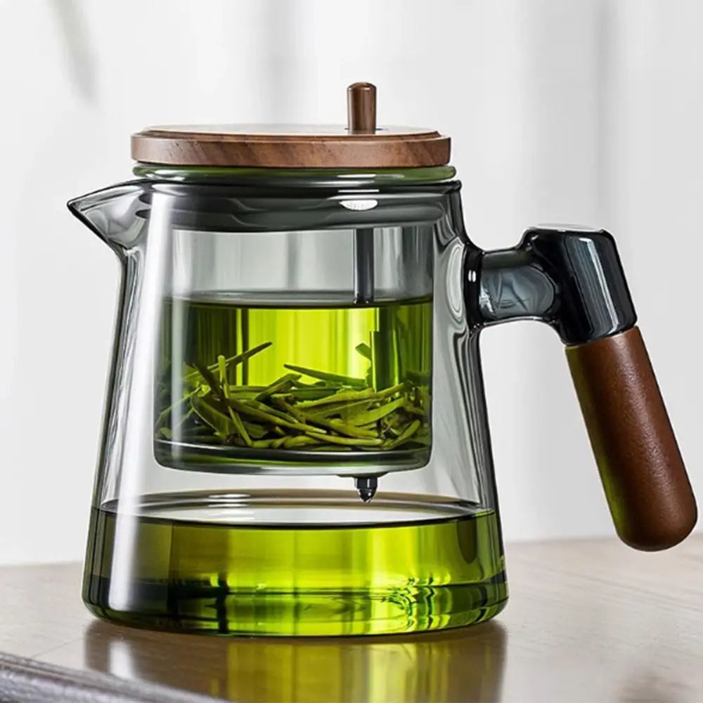 Elegant Glass Teapot with Infuser & Wooden Handle | 650ML Heat Resistant Design for Effortless Brewing 0