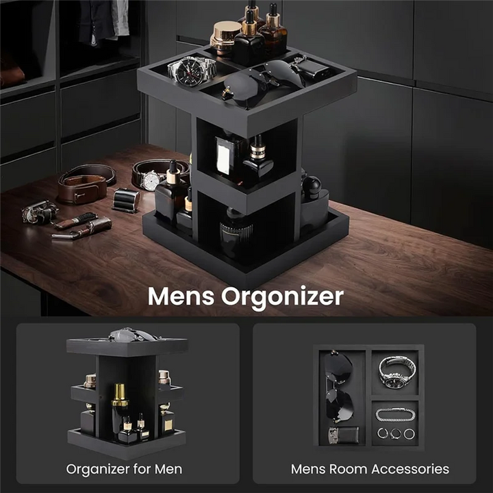Elegant Wood Perfume Organizer Tray with 3-Tier Rotating Design for Stylish Storage