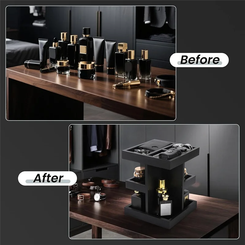 Elegant Wood Perfume Organizer Tray with 3-Tier Rotating Design for Stylish Storage