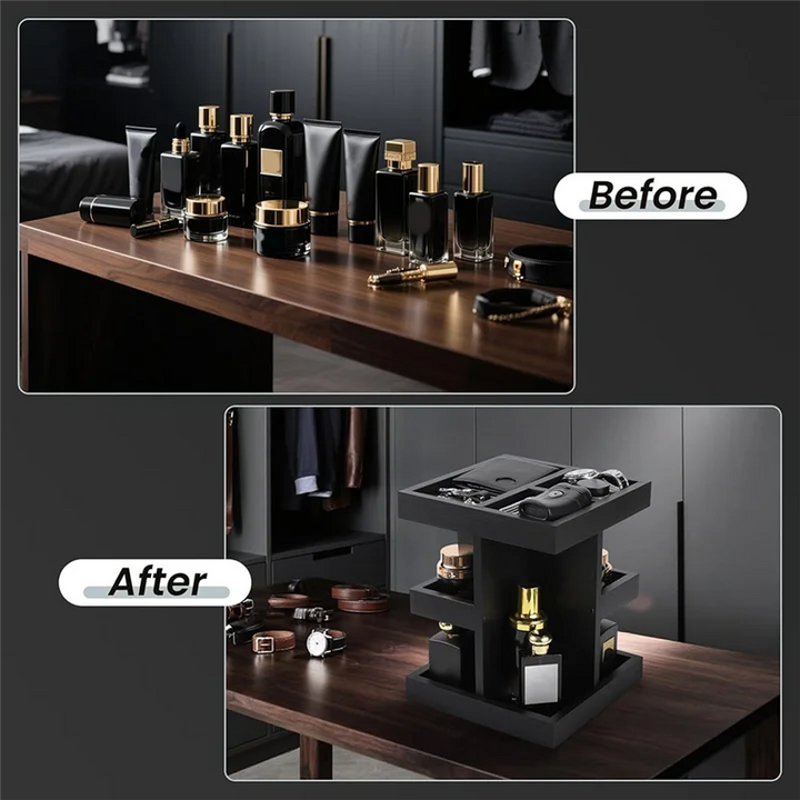 Elegant Wood Perfume Organizer Tray with 3-Tier Rotating Design for Stylish Storage