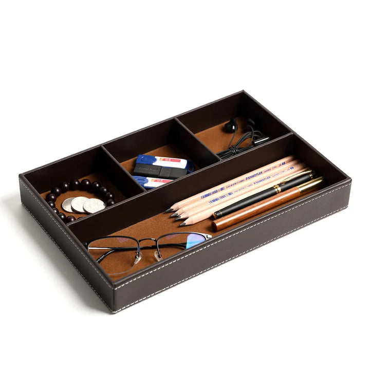 Faux Leather Storage Tray with 5 Compartments | Stylish Organizer for Home and Office