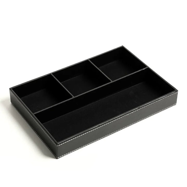 Faux Leather Storage Tray with 5 Compartments | Stylish Organizer for Home and Office