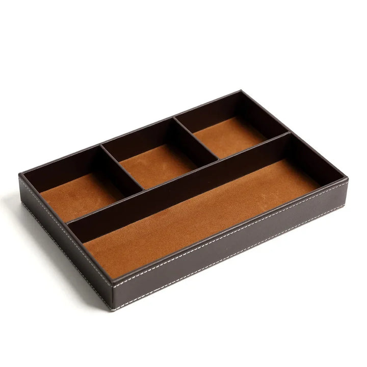 Faux Leather Storage Tray with 5 Compartments | Stylish Organizer for Home and Office