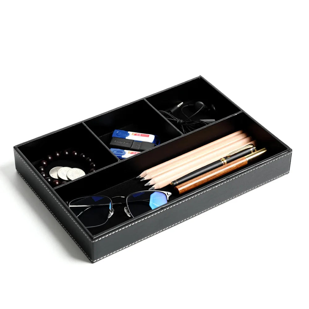 Faux Leather Storage Tray with 5 Compartments | Stylish Organizer for Home and Office