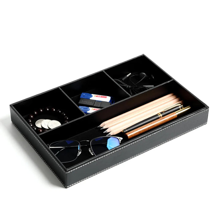 Faux Leather Storage Tray with 5 Compartments | Stylish Organizer for Home and Office