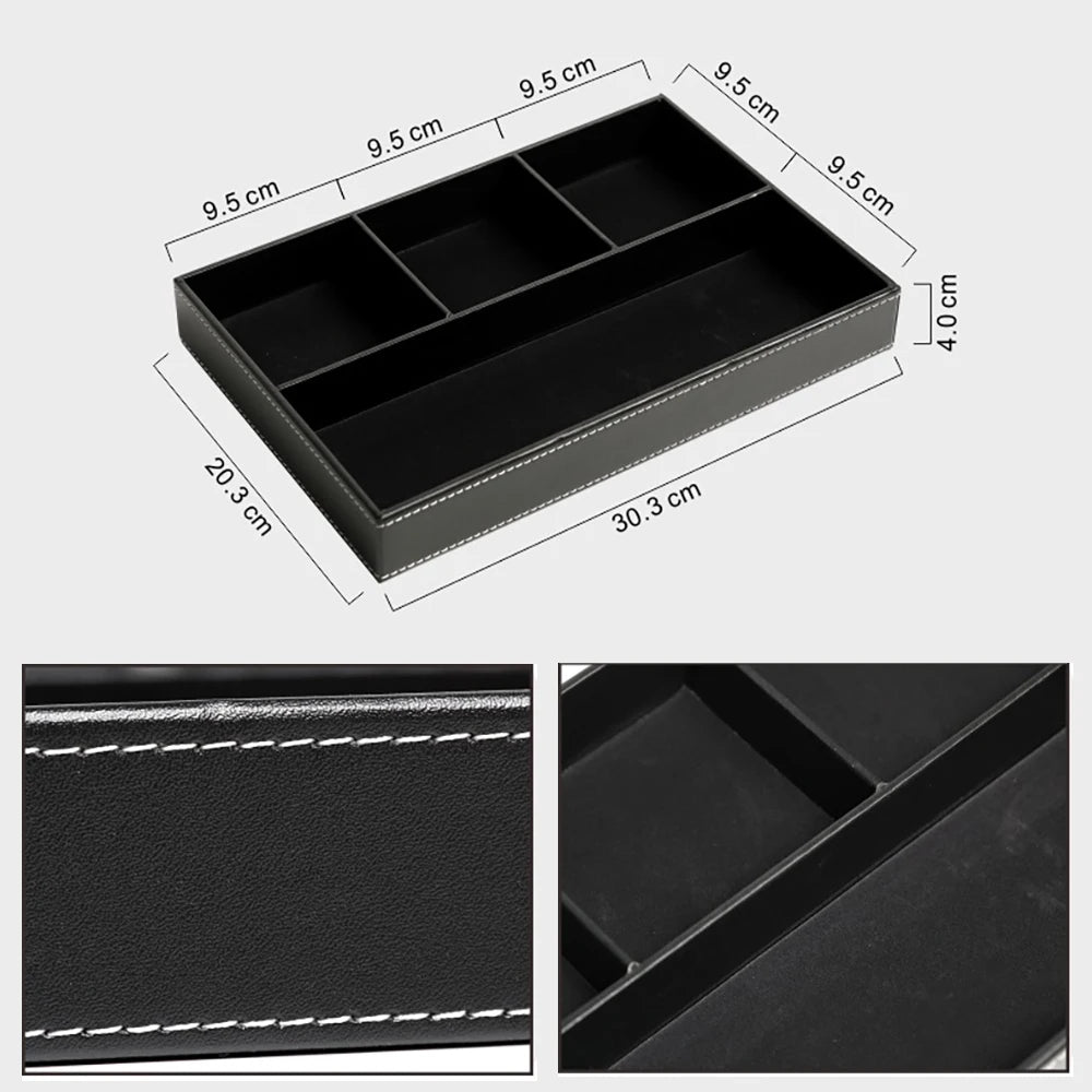 Faux Leather Storage Tray with 5 Compartments | Stylish Organizer for Home and Office