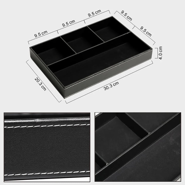 Faux Leather Storage Tray with 5 Compartments | Stylish Organizer for Home and Office