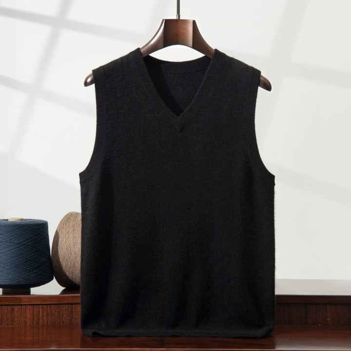 Men's cashmere vest with soft V-neck layering style