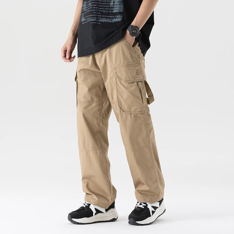 Men's 100% Cotton Cargo Pants | Trendy Wide Baggy Outdoor Fit | 2