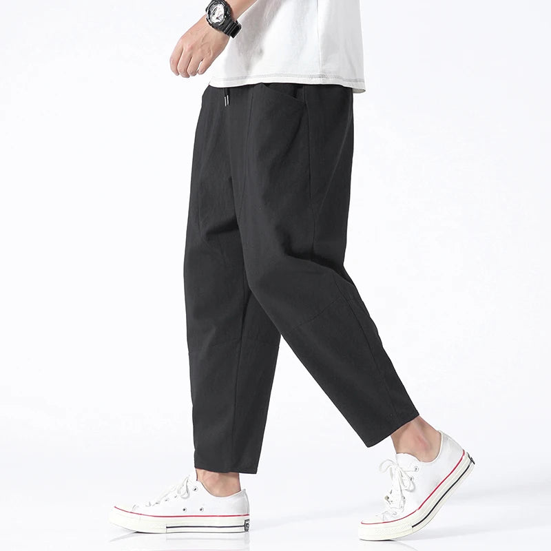 Men's 100% Cotton Cropped Pants | Trendy Loose Fit for Summer Style
