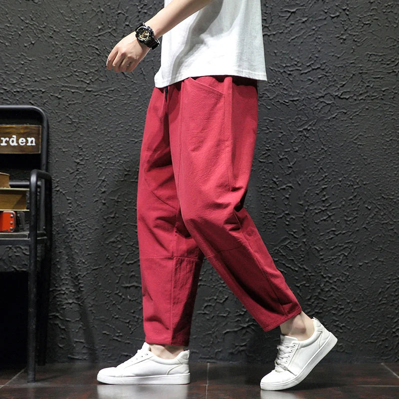 Men's 100% Cotton Cropped Pants | Trendy Loose Fit for Summer Style