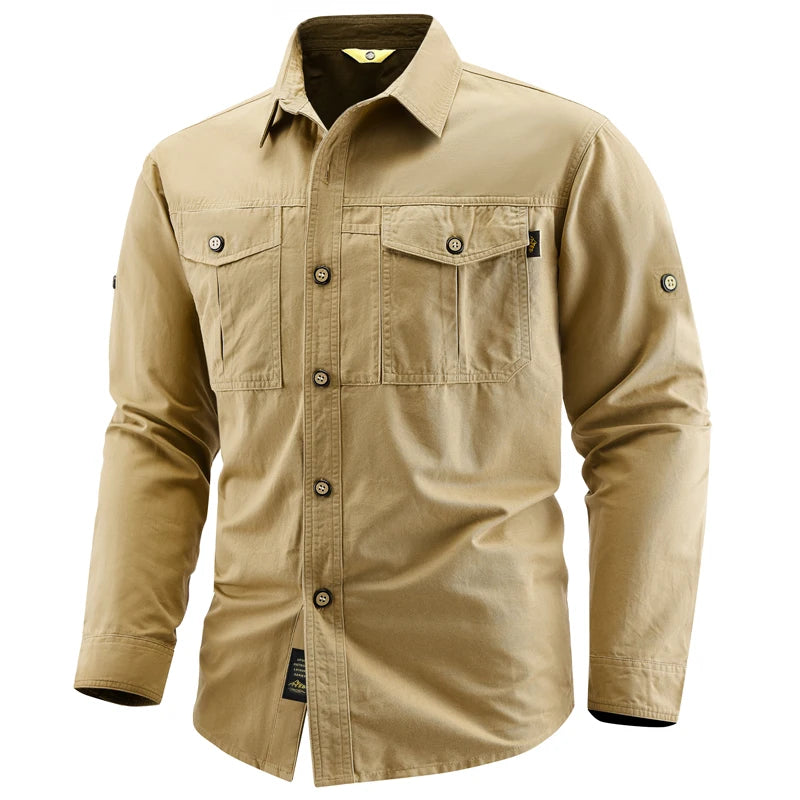 Men's 100% Cotton Long Sleeve Button Down Shirt | Classic Vintage Cargo Style 10