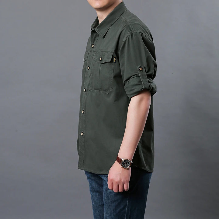 Men's 100% Cotton Long Sleeve Button Down Shirt | Classic Vintage Cargo Style 5