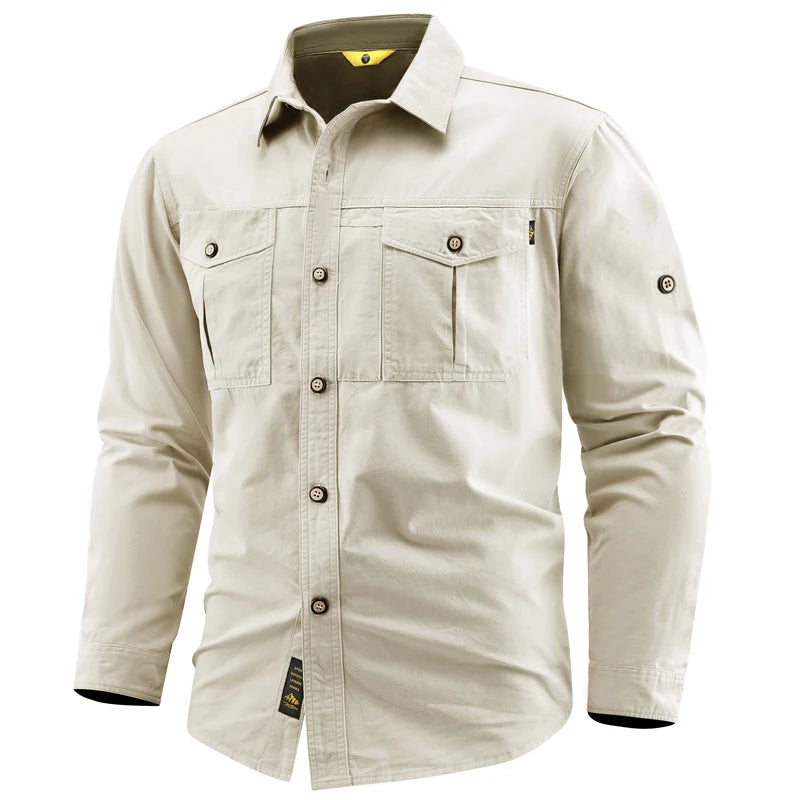 Men's 100% Cotton Long Sleeve Button Down Shirt | Classic Vintage Cargo Style 6